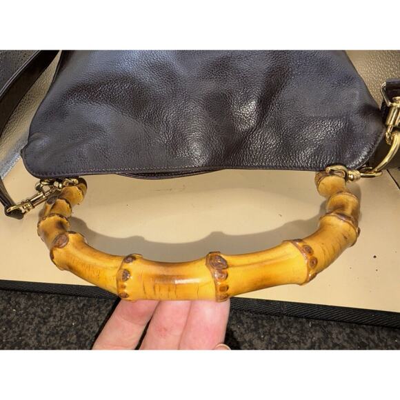 Authentic GUCCI Vintage Brown Leather Large Bamboo Satchel 2way Detachable Strap - Picture 13 of 13